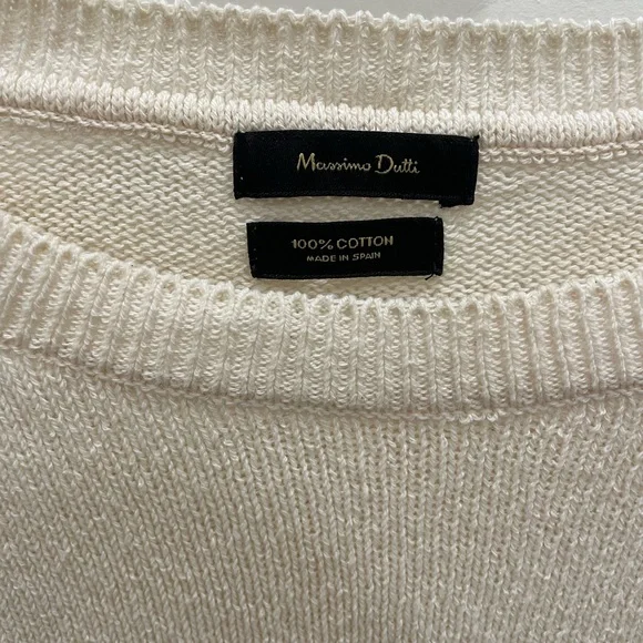 Massimo Dutti 100% Cotton Cream Crew Neck Sweater - Picture 2 of 5